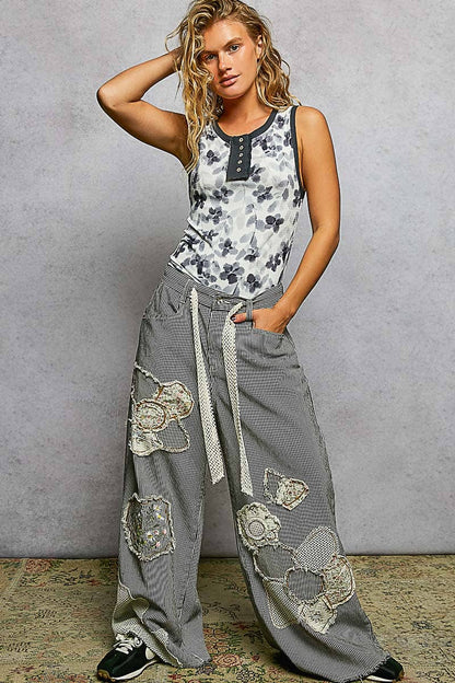 Pol Clothing - Round Neck Sleeveless Ribbed Floral Printed Knit Top