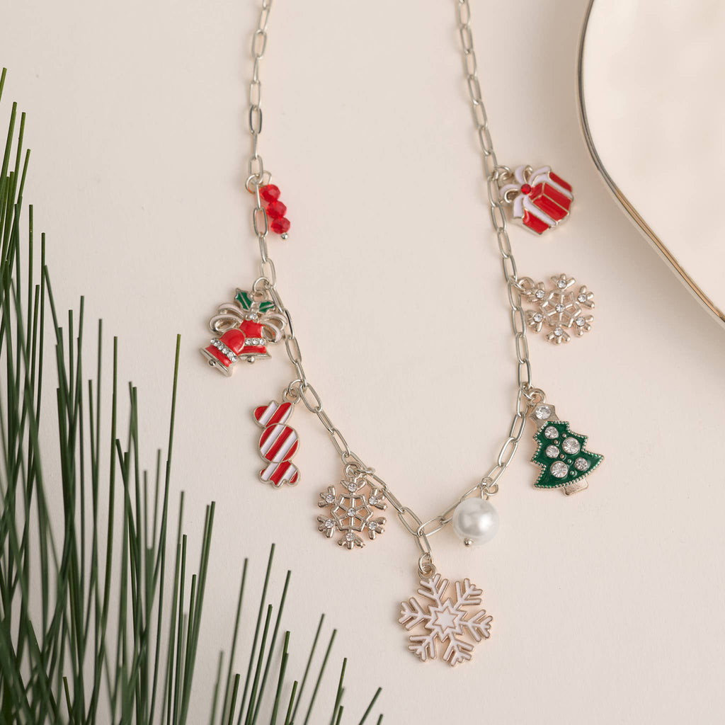 Christmas Necklace 18" Multi Charm Holiday Statement Chain