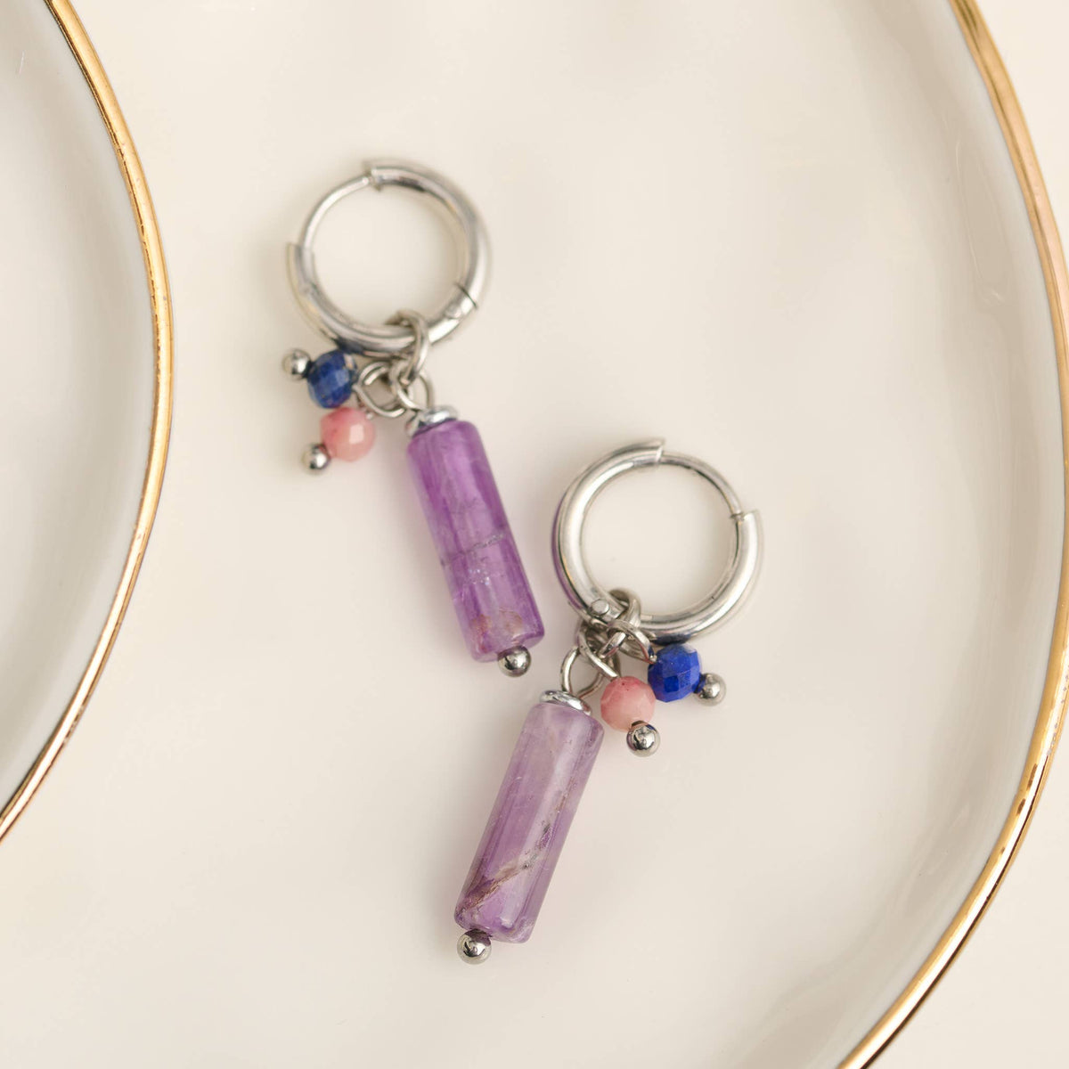 Howard's - Waterproof Earrings Amethyst Hoop Bar Narelle Gemstone