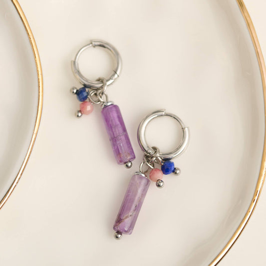 Howard's - Waterproof Earrings Amethyst Hoop Bar Narelle Gemstone