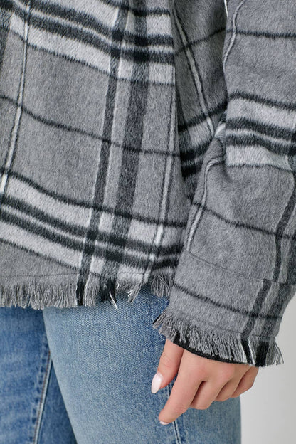 Fringe Detailed Plaid Jacket