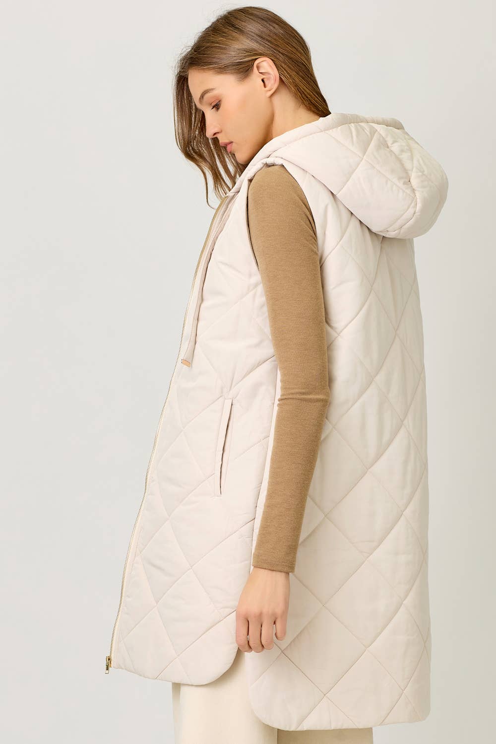 Mystree Quilted Puffer Long Hoodie Vest