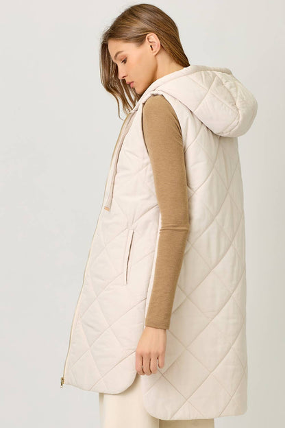 Mystree Quilted Puffer Long Hoodie Vest