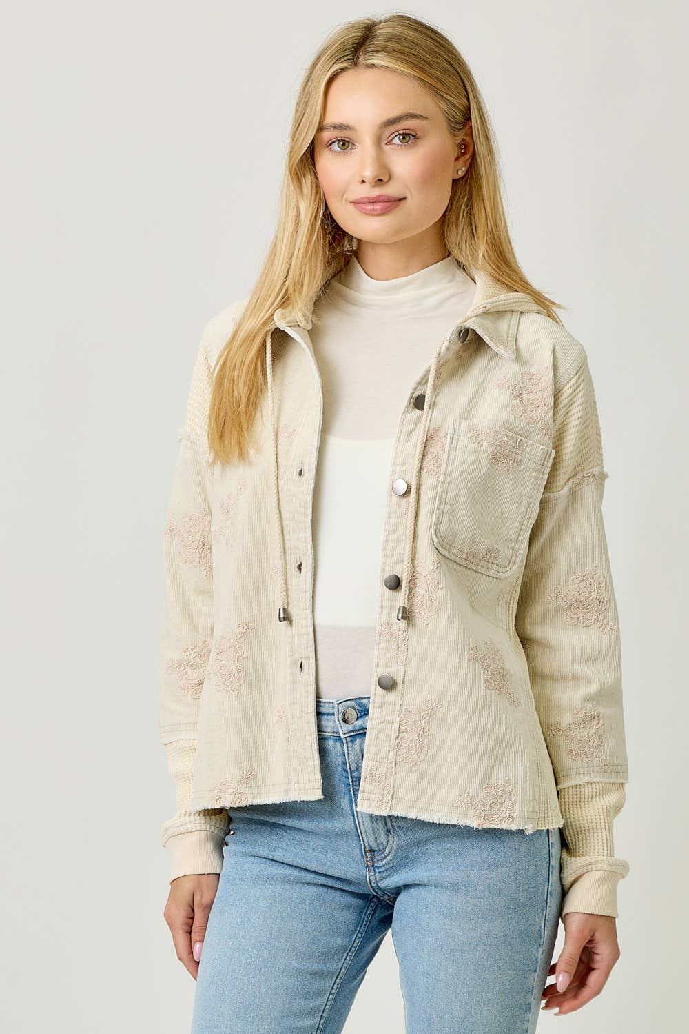 Festive Flower Embroidery Hoodie Jacket