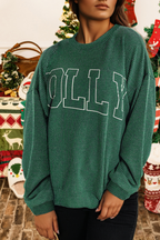 Christmas Twisted Rib Merry Letter Loose Long Sleeve Top