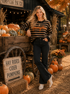 Main Strip - Pumpkin Script Striped Knit Sweater