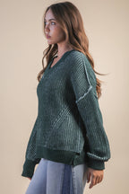 Oversized Two Tone Knit Casual Sweater Top