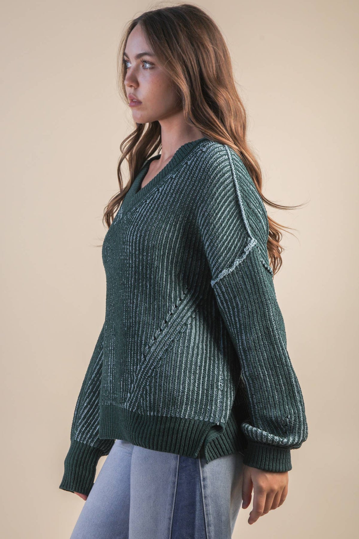 Oversized Two Tone Knit Casual Sweater Top