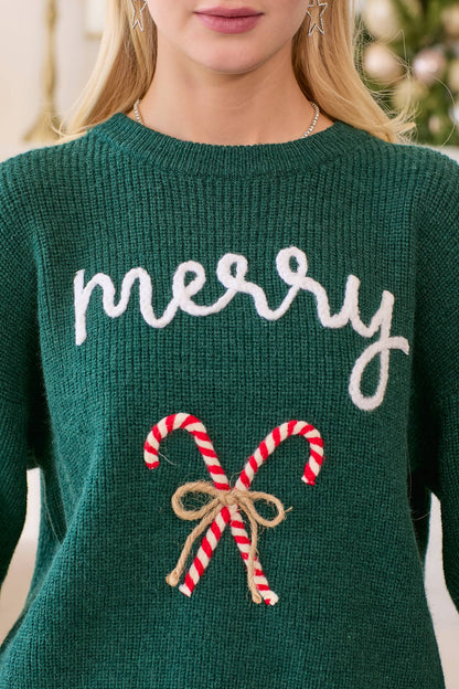 Merry Embroidered Holiday Sweater