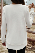 fashionworks - Fashion-W Rounded Hem Waffle Long Sleeve Top