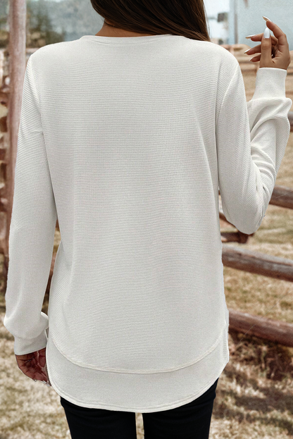 fashionworks - Fashion-W Rounded Hem Waffle Long Sleeve Top
