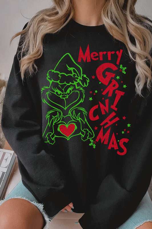 MERRY GRINCHMAS PUFF GRAPHIC BRUSHED SWEATSHIRTS