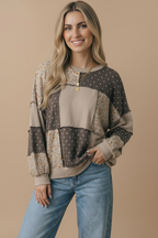 Haptics - Round Neck Mixed Print Patchwork Pullover