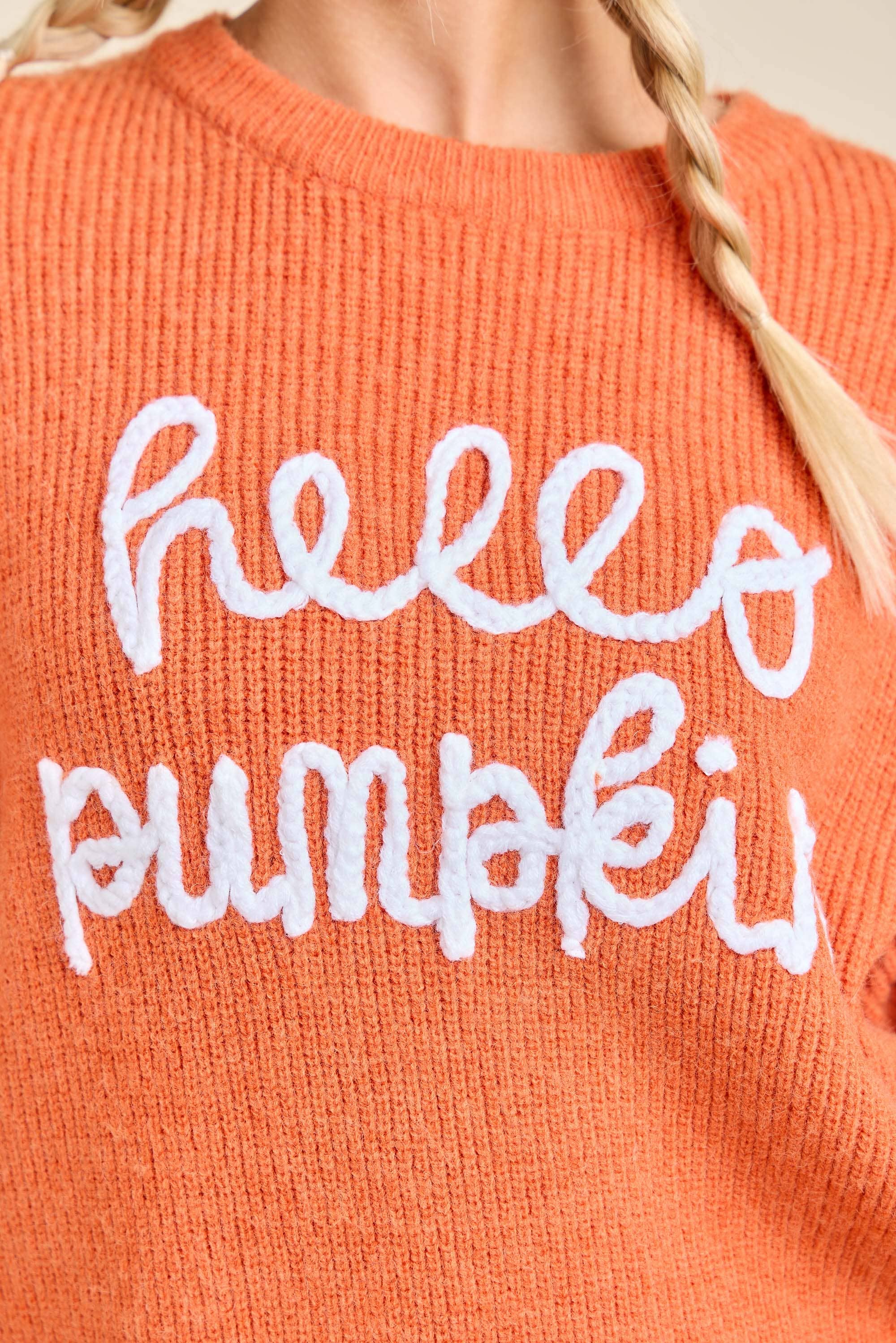 Main Strip - Hello Pumpkin Embroidered Knit Sweater – Fall Cozy Pullover
