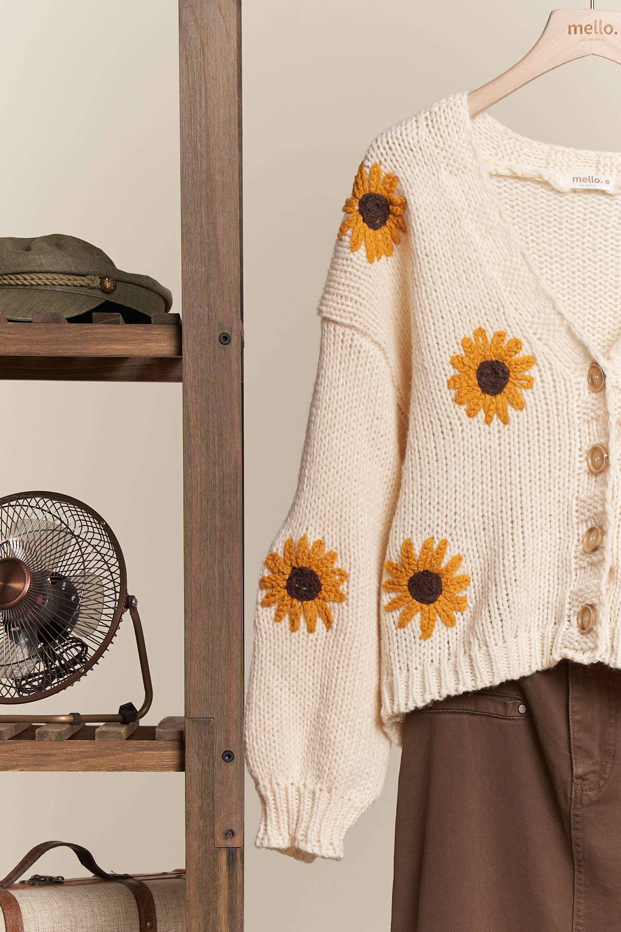 Mello. - Sunflower Embroidered V Neck Cardigan