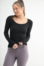 Scoop Neck Micro-Ribbed Long Sleeve Top Mono B