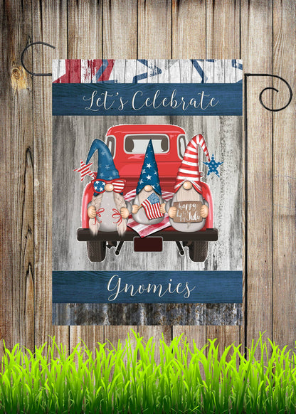 Let's Celebrate Gnomies Garden Flag G1972