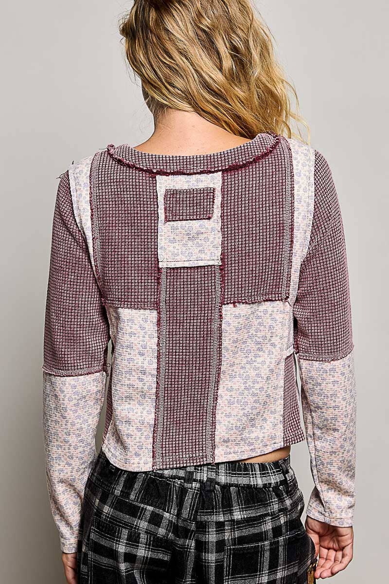 Pol Clothing - Waffle Knit Contrast Patchwork Top