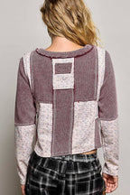 Pol Clothing - Waffle Knit Contrast Patchwork Top