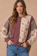 Haptics - Mixed Fabric Floral Waffle Knit Paneling Top