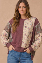 Haptics - Mixed Fabric Floral Waffle Knit Paneling Top