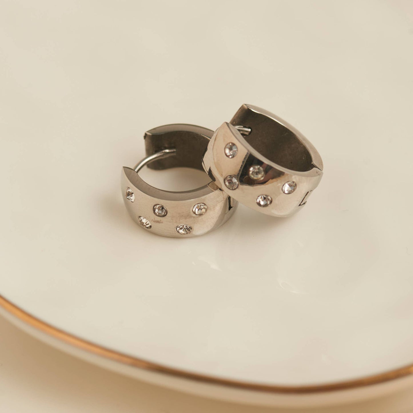 Howard's - Waterproof Earrings Inlay Cubic Zirconia Hoops Gold & Steel