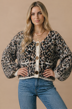 Haptics - Scoop Neck Leopard Gold Buttons Cardigan
