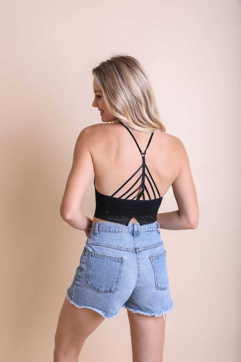 High Neck Crochet Lace Trim Bralette: Ivory