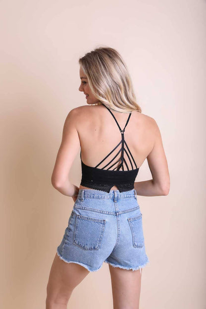 High Neck Crochet Lace Trim Bralette: Ivory