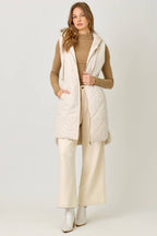 Mystree Quilted Puffer Long Hoodie Vest