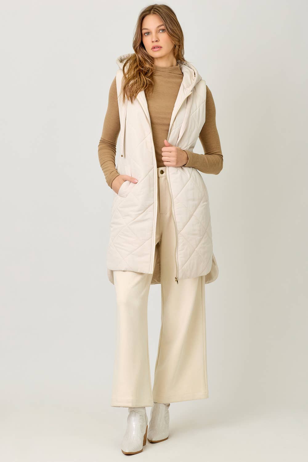 Mystree Quilted Puffer Long Hoodie Vest