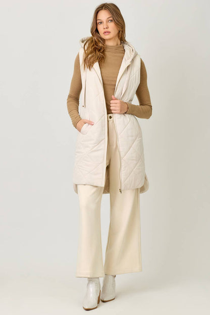 Mystree Quilted Puffer Long Hoodie Vest