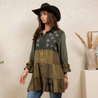 Young Threads - Boho Embroidered Floral Plaid Button-Down Top NEW
