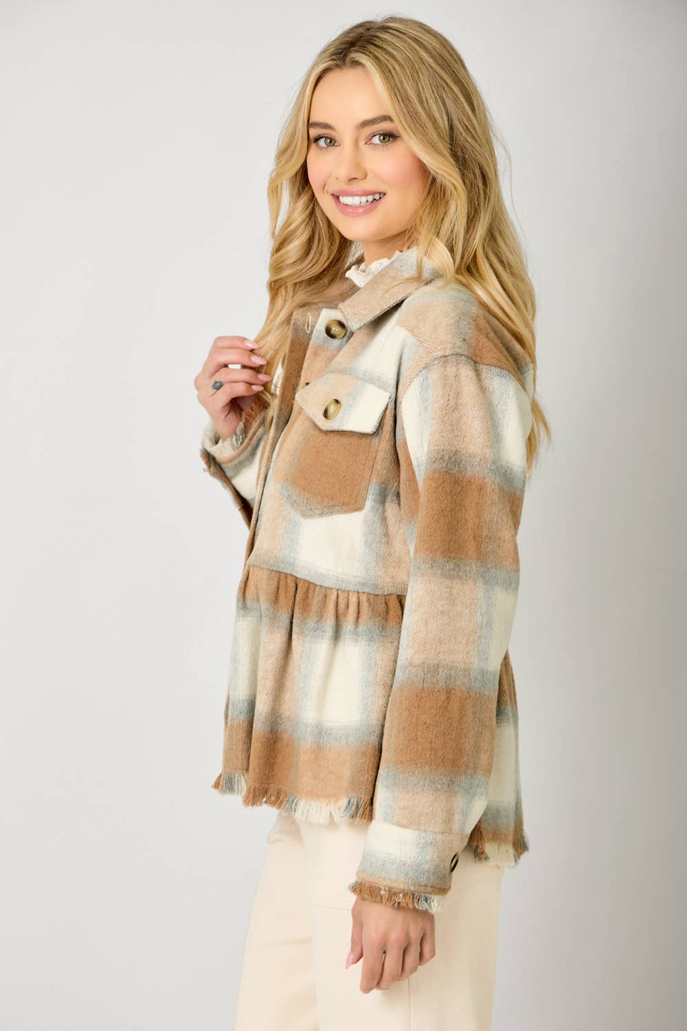 Perfect Peplum Fringe Plaid Jacket