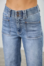 HIGH RISE CROP STRAIGHT WITH DOUBLE BUTTON SAIGE DENIM