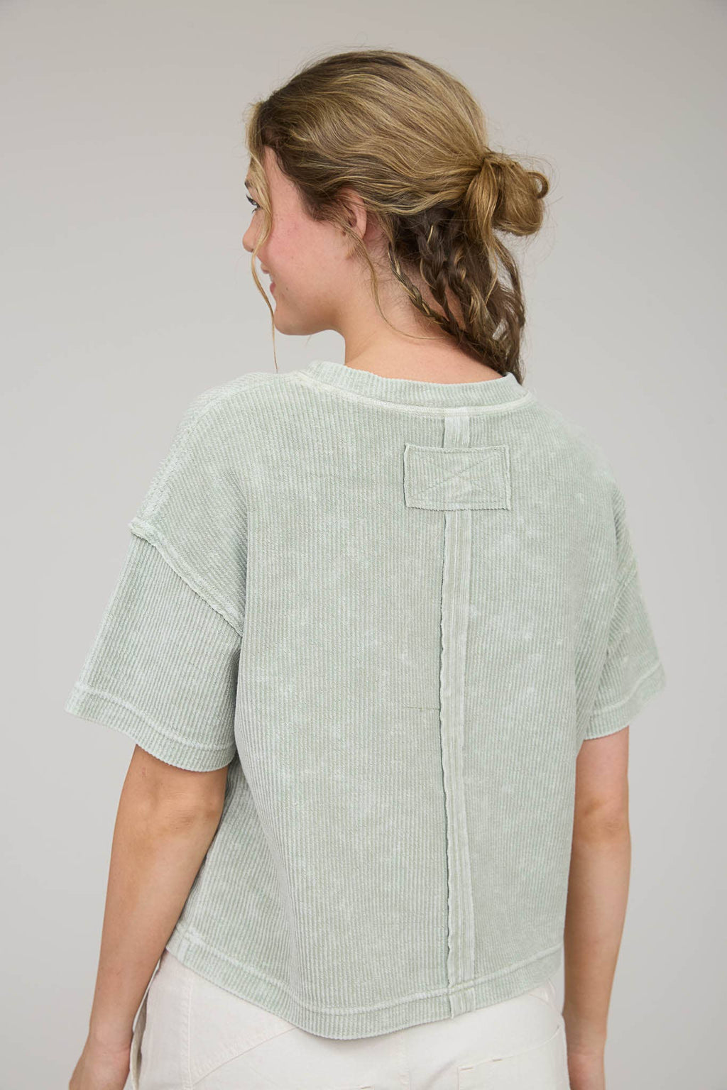 Everyday WASHED RIBBED SHORT SLEEVE TEE WITH POCKET
