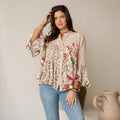 Vintage-Inspired Floral Emb Button-Down Boho Tunic Top NEW