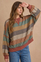 Haptics - Stripe Waffle Wave Rib Banded Hem Pullover