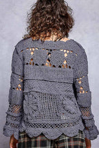 Pol Clothing - Textured Stitch Scalloped Trim Crochet Knit Sweater Top