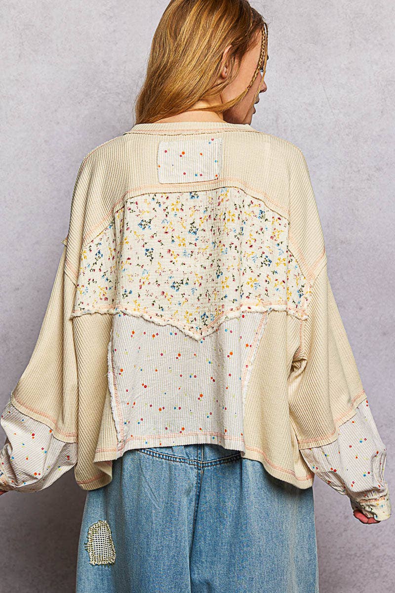 Marbella Long Sleeve Round Neck Floral Stripe Stitch Knit Top Pol Clothing