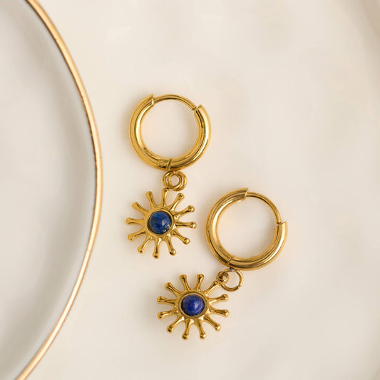 Howard's - Hoop Earrings Sunburst Lapis Waterproof Gold Narelle