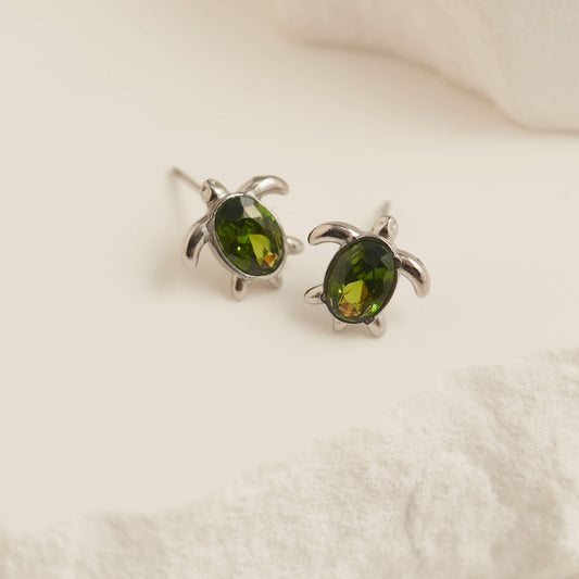 Howard's - Waterproof Earrings Turtle Studs Green Cubic Zirconia