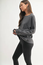 Waffle Ribbed Round Neck Pullover Mono B
