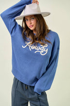 HOWDY' EMBROIDERED ROUND NECK OVERSIZED SWEATER