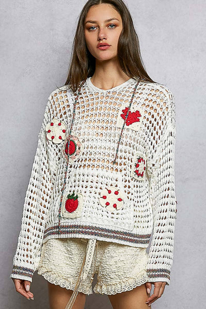 Pol Clothing - Handmade Granny Patch Cotton Hoodie Thin Sweater Top