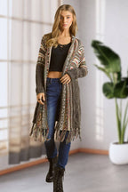 Maya PLUS FRINGE HEM AZTEC CARDIGAN