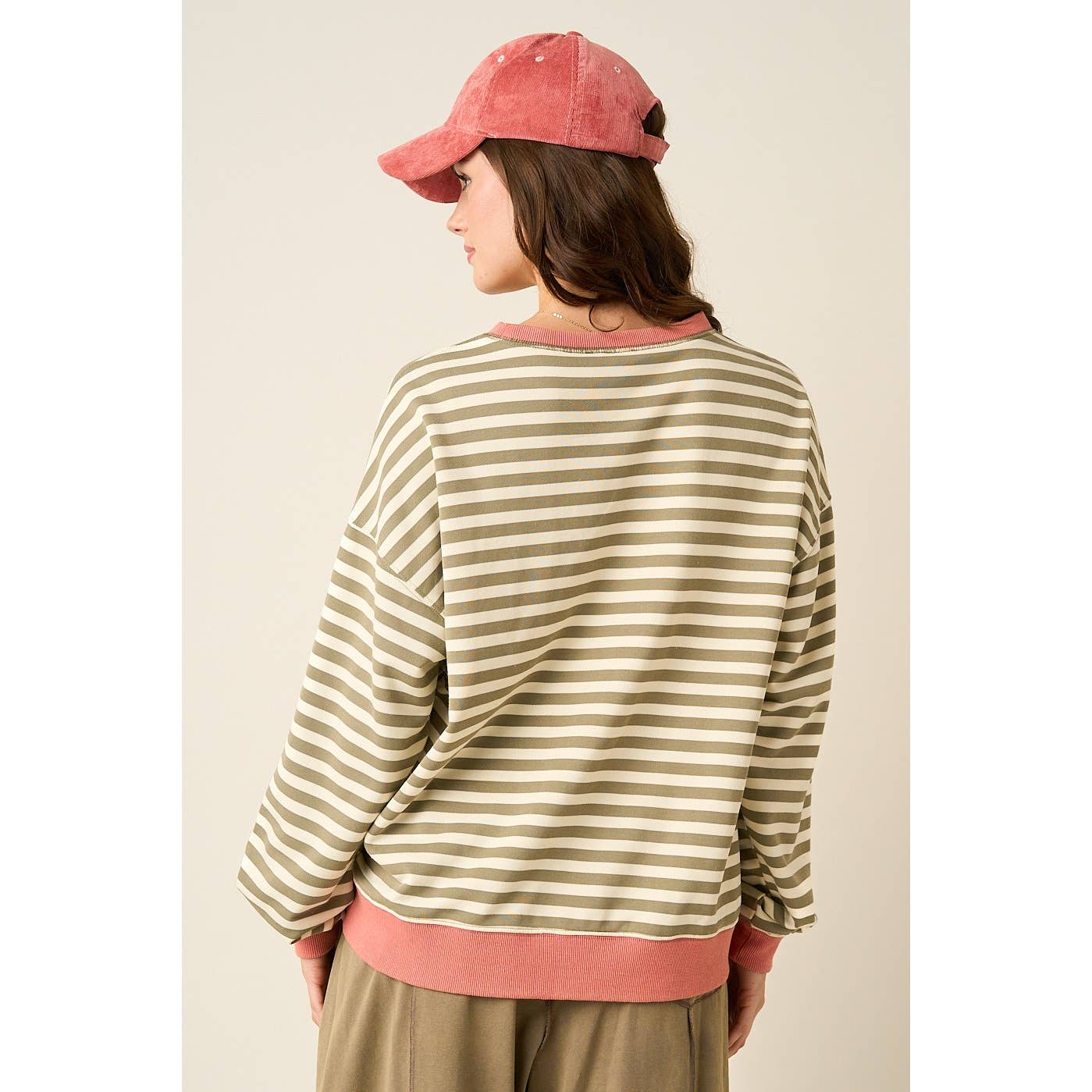 FAITH PATCHWORK STRIPED LONG SLEEVE SWEATSHIRT