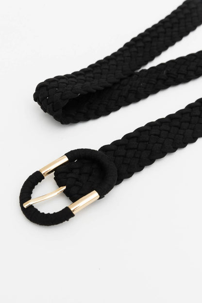 Braided PVC Suede Oval Buckle Belt: Camel