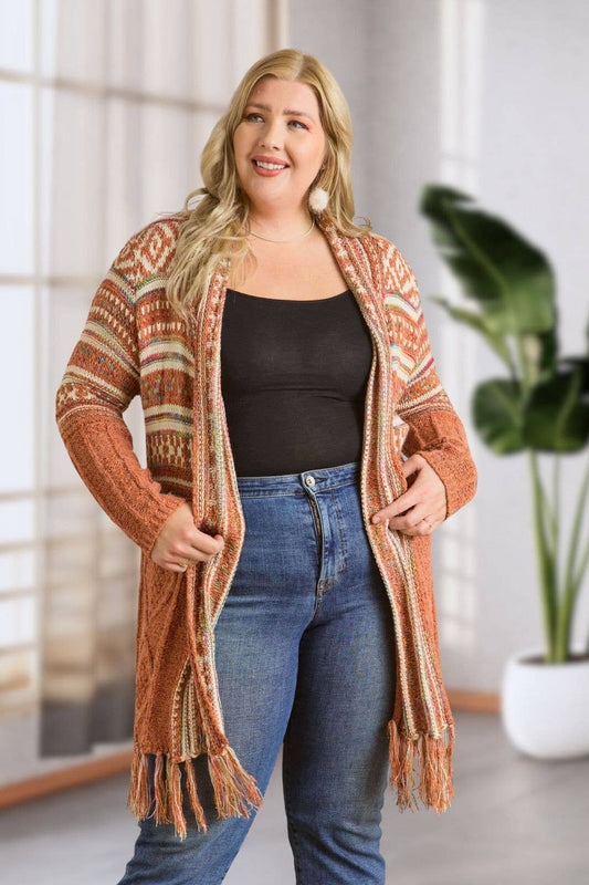 Maya PLUS FRINGE HEM AZTEC CARDIGAN