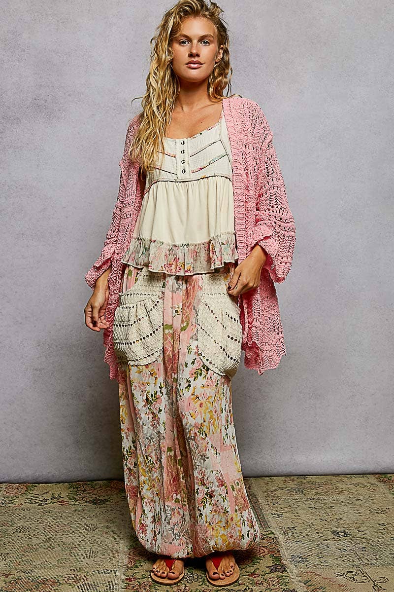 Pol Clothing - Weave Pattern Solid Thin Acrylic Sweater Open Cardigan SALE